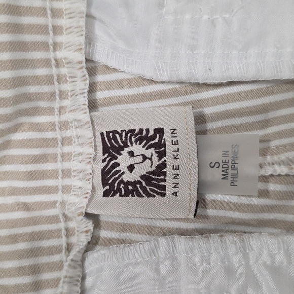 Anne Klein Beige & White Striped Straight Leg Pants. Size S - Picture 4 of 8